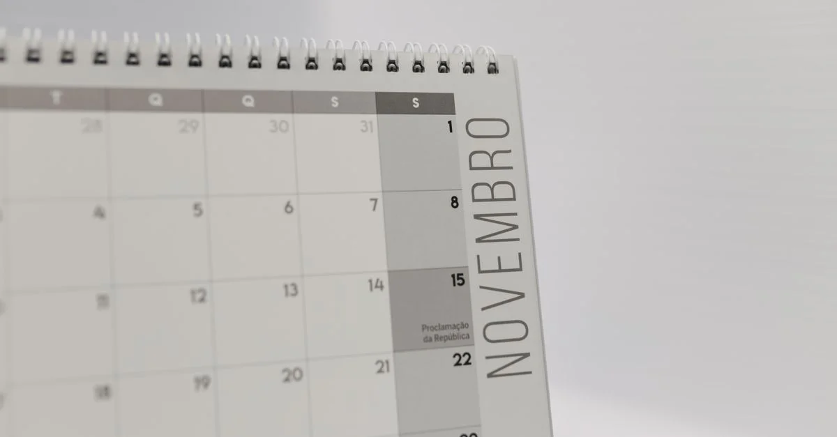 Image en gros plan d'une page de calendrier de novembre, présentant un design minimaliste.