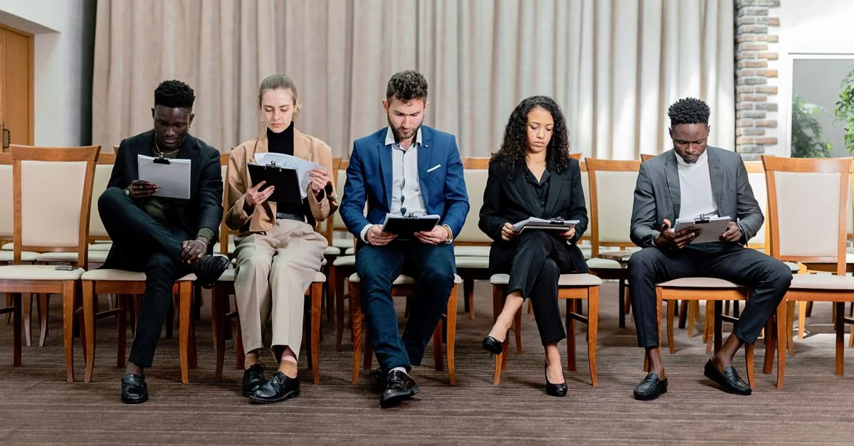 Un groupe diversifié de professionnels examinant attentivement des documents à l'intérieur.